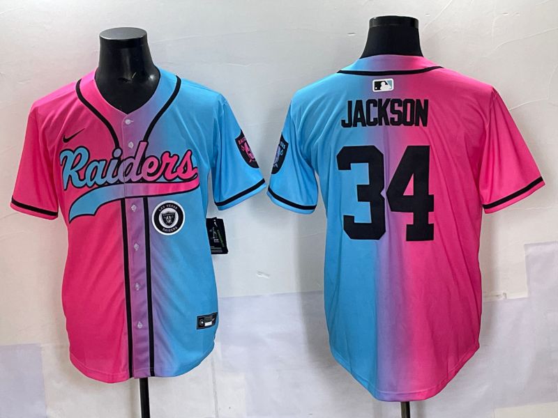 Men 2025 Oakland Raiders #34 Jackson Blue pink Nike Limited NFL Jersey 009